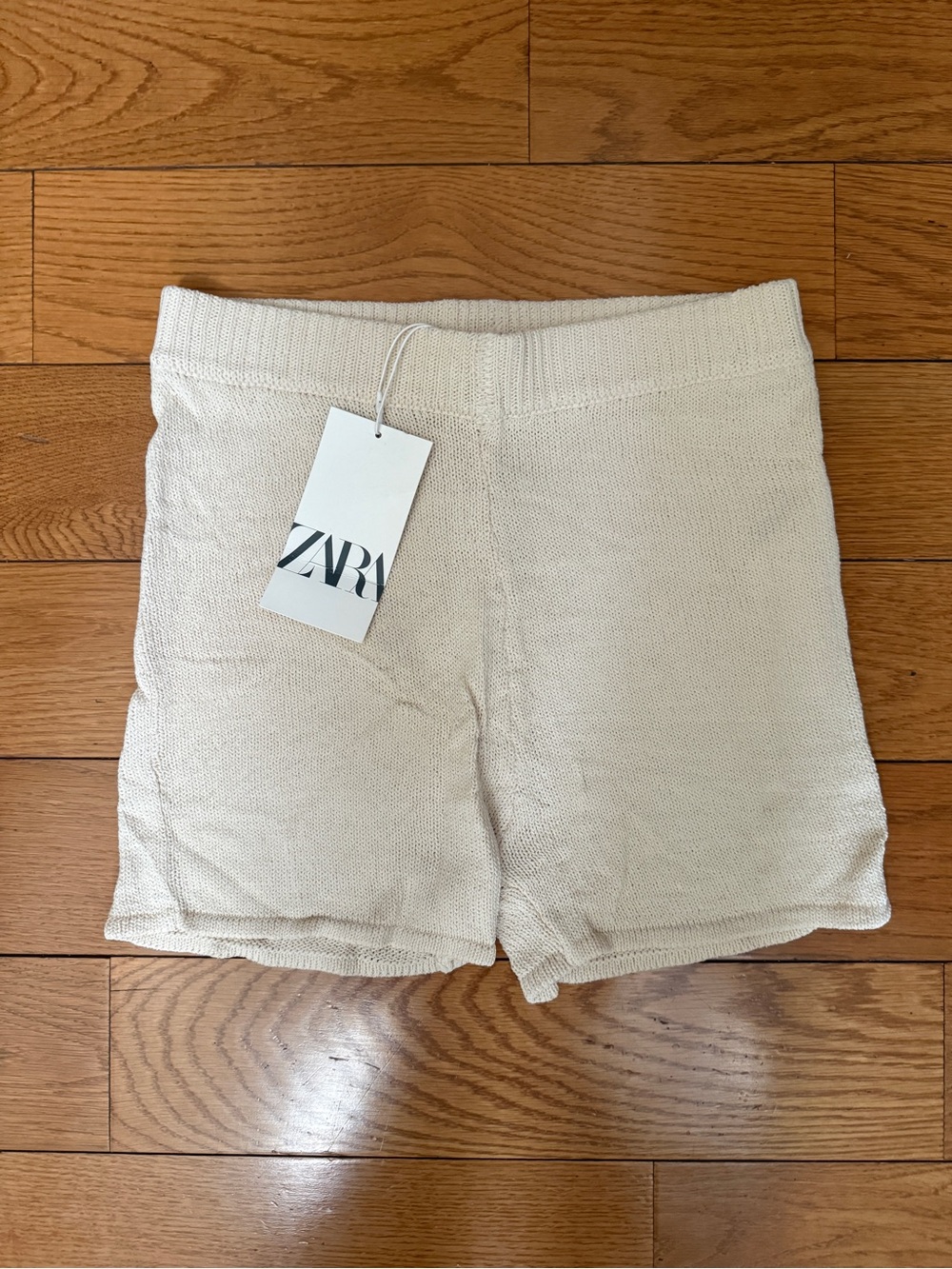 ZARA Cream Knit High-Rise Athletic Shorts